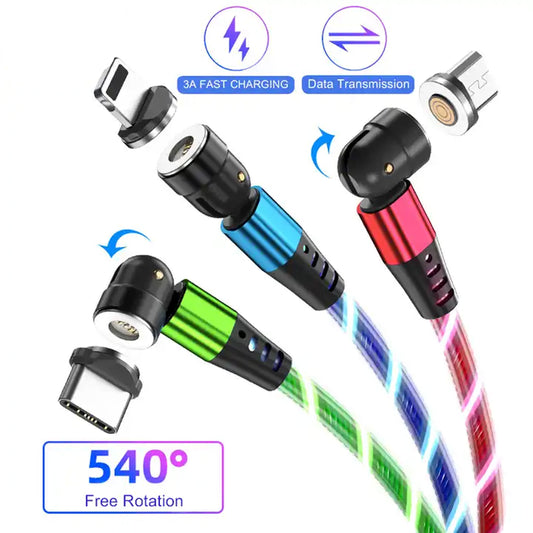 3 in 1 LED Magnetic Charging Cable Compatible for Micro USB/i-Products/Type C Smartphone