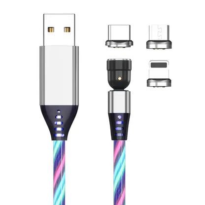 3 in 1 LED Magnetic Charging Cable Compatible for Micro USB/i-Products/Type C Smartphone